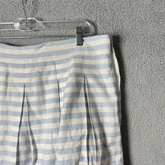 Christopher & Banks Skirt Women 16 Blue Cream Striped Linen Blend Pleated Midi - Picture 5 of 9
